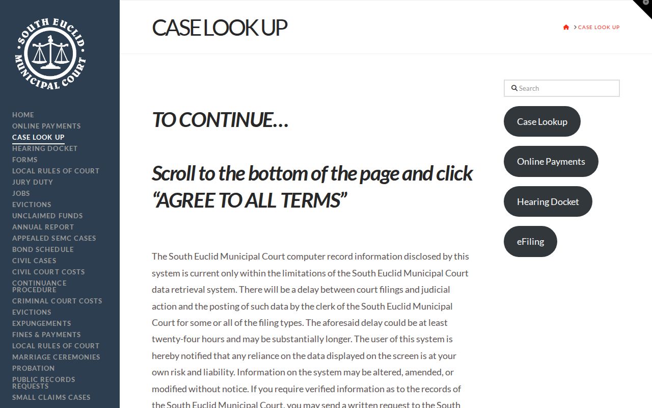 South Euclid residents directory Municipal Court CaseLook entry