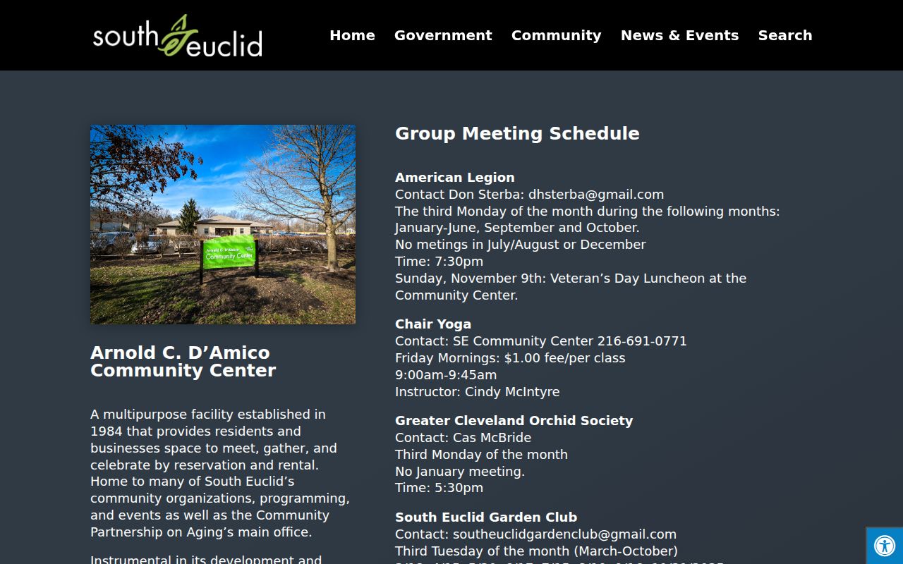 South Euclid Community Center schedule page
