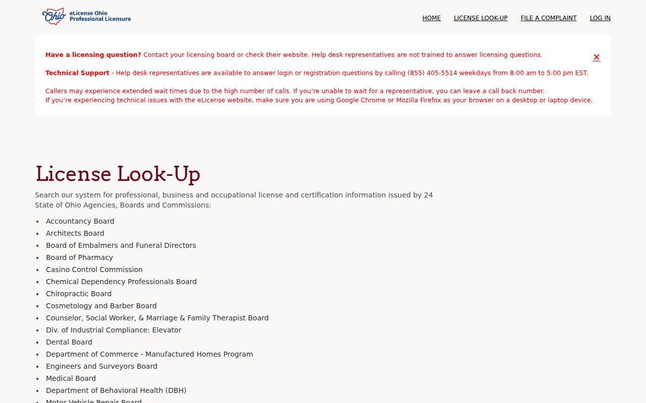 South Euclid resident lookup with Ohio eLicense verification