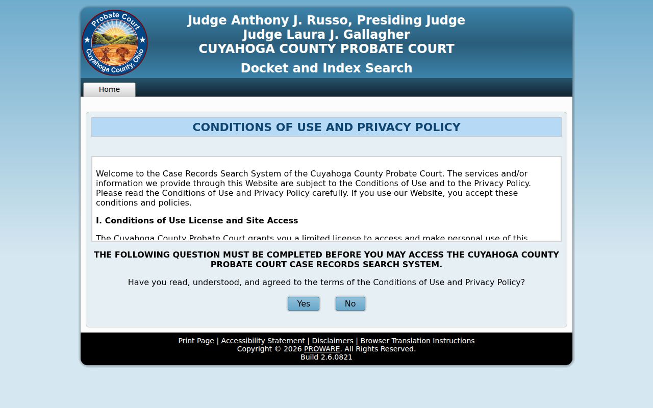 South Euclid resident lookup through Cuyahoga Probate docket and index