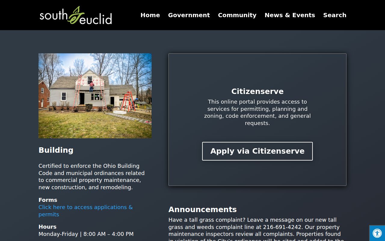 South Euclid street directory Building Department permit and code resources