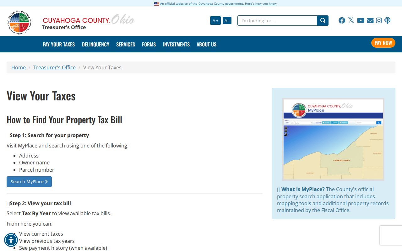 South Euclid street directory County property tax search instructions