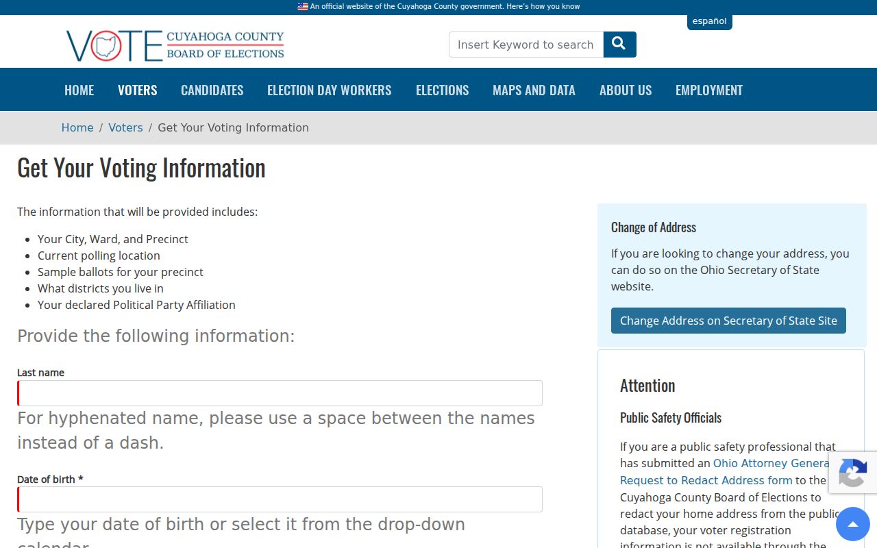 Cuyahoga County Board of Elections voter information lookup