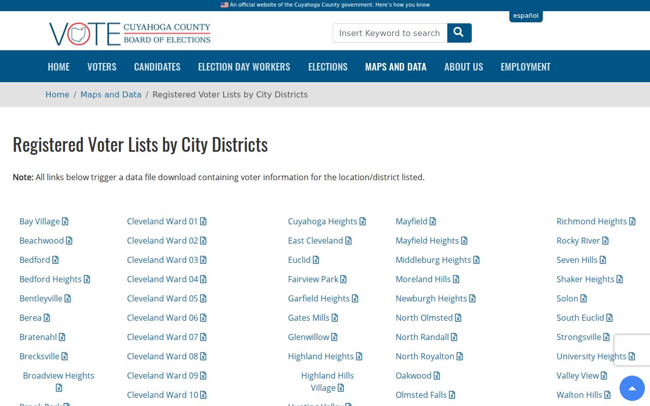 Cuyahoga County city and ward map resources for South Euclid